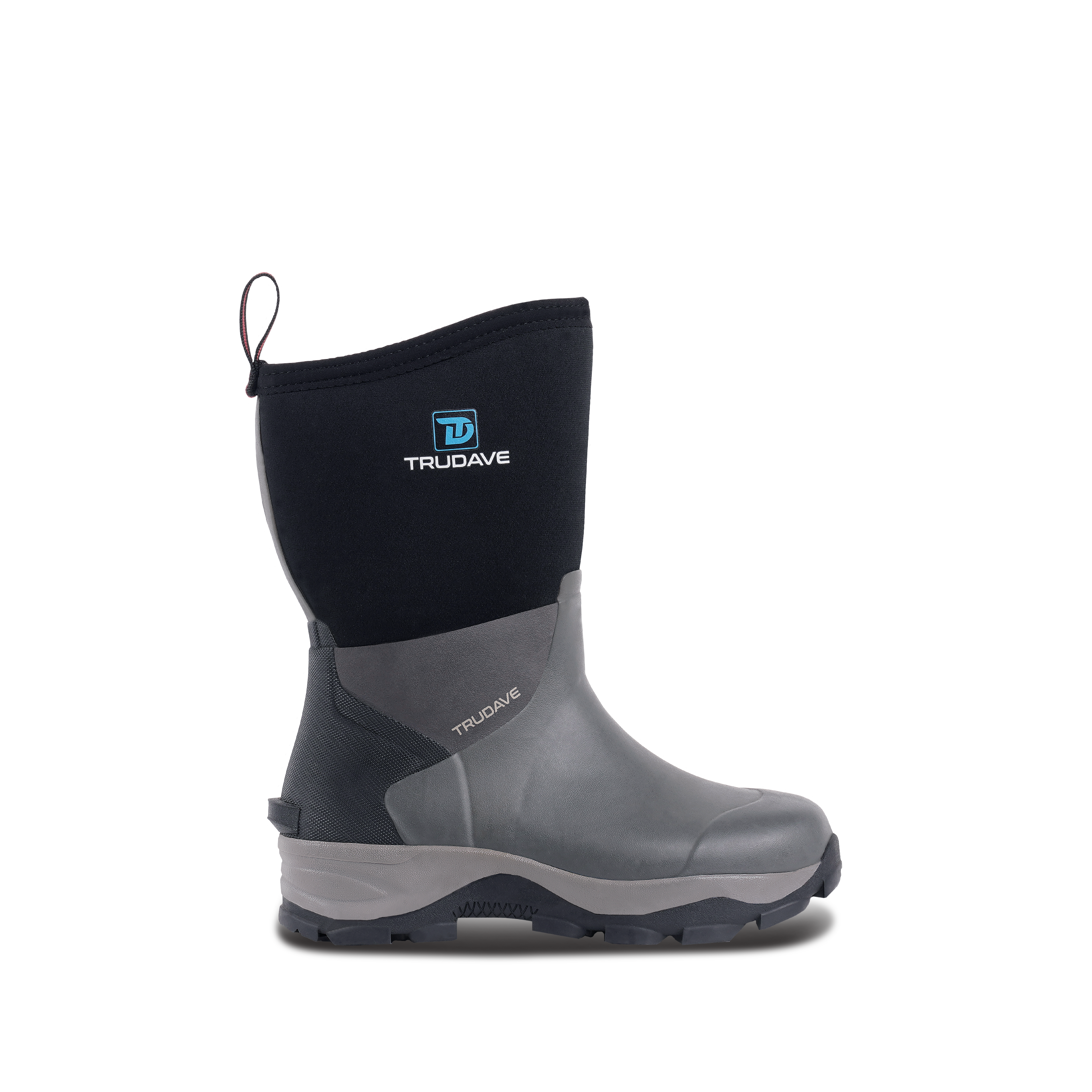 Side view of Trudave MudGuard Series women’s mid-calf waterproof garden boots – black design showing durable rubber shell and slip-resistant sole for gardening, rain, and outdoor work